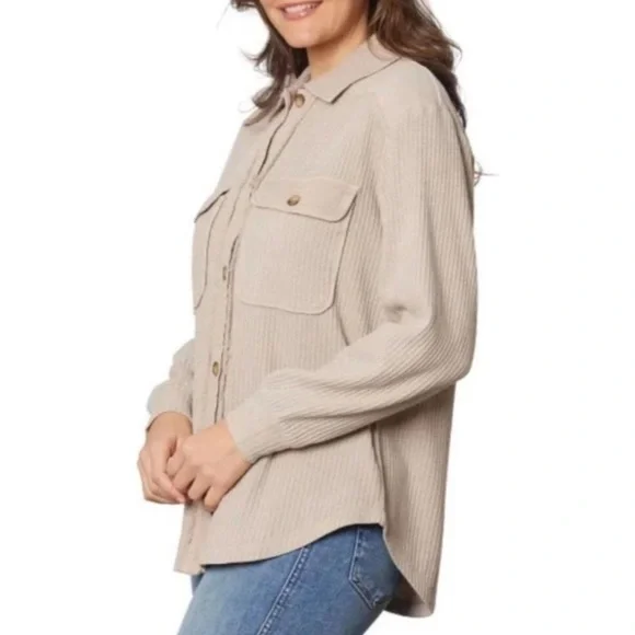 4/$25 Briggs Waffle Knit Casual Button Down Shacket - Picture 6 of 6